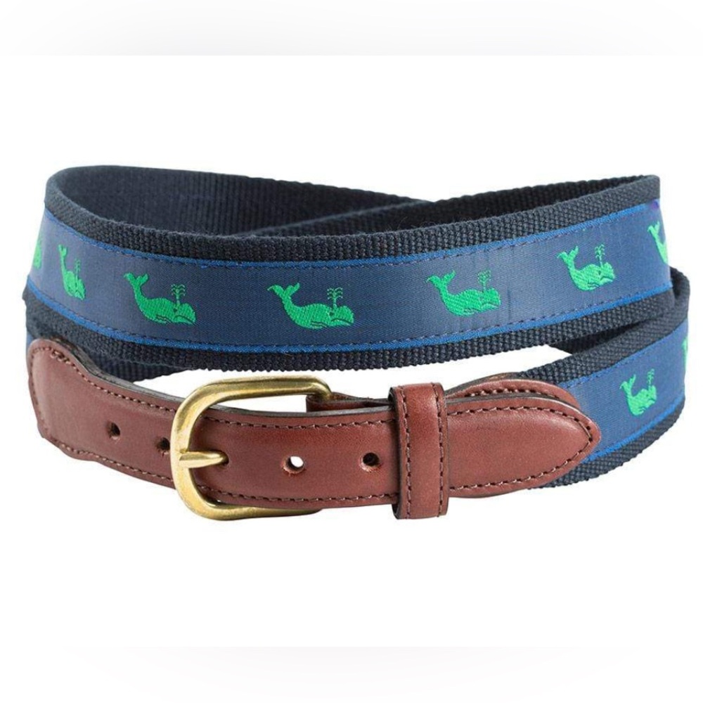 Barrons-Hunter Green Whale Motif Belt & Brass Buckle Size‎ 36